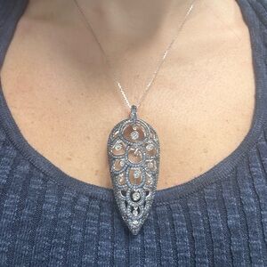 Suzy Levian Sterling Silver Blue Sapphire Created White Sapphire Pendant NWT